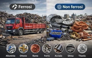 Classificazione dei rottami metallici ferrosi e non ferrosi con camion per il recupero