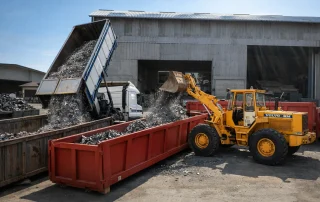 Recupero rottami ferrosi con camion SER SIDER e attrezzatura cliente presso officina meccanica in Brianza