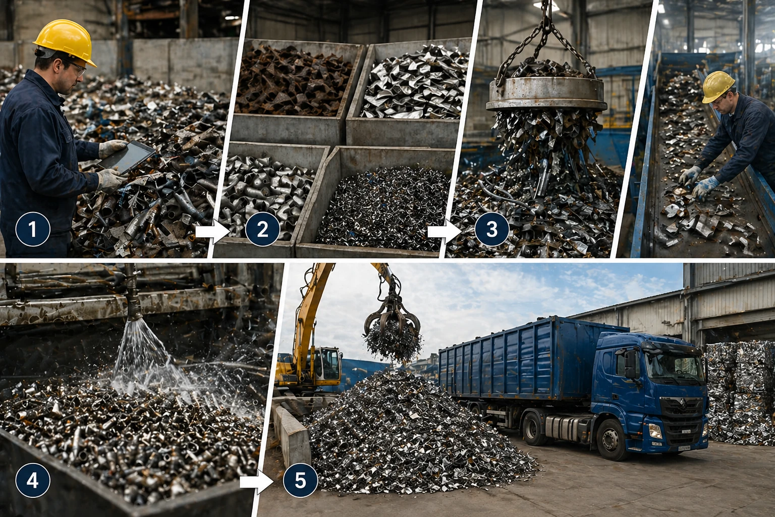 Analisi e selezione rottami metallici con classificazione, separazione meccanica e preparazione al recupero