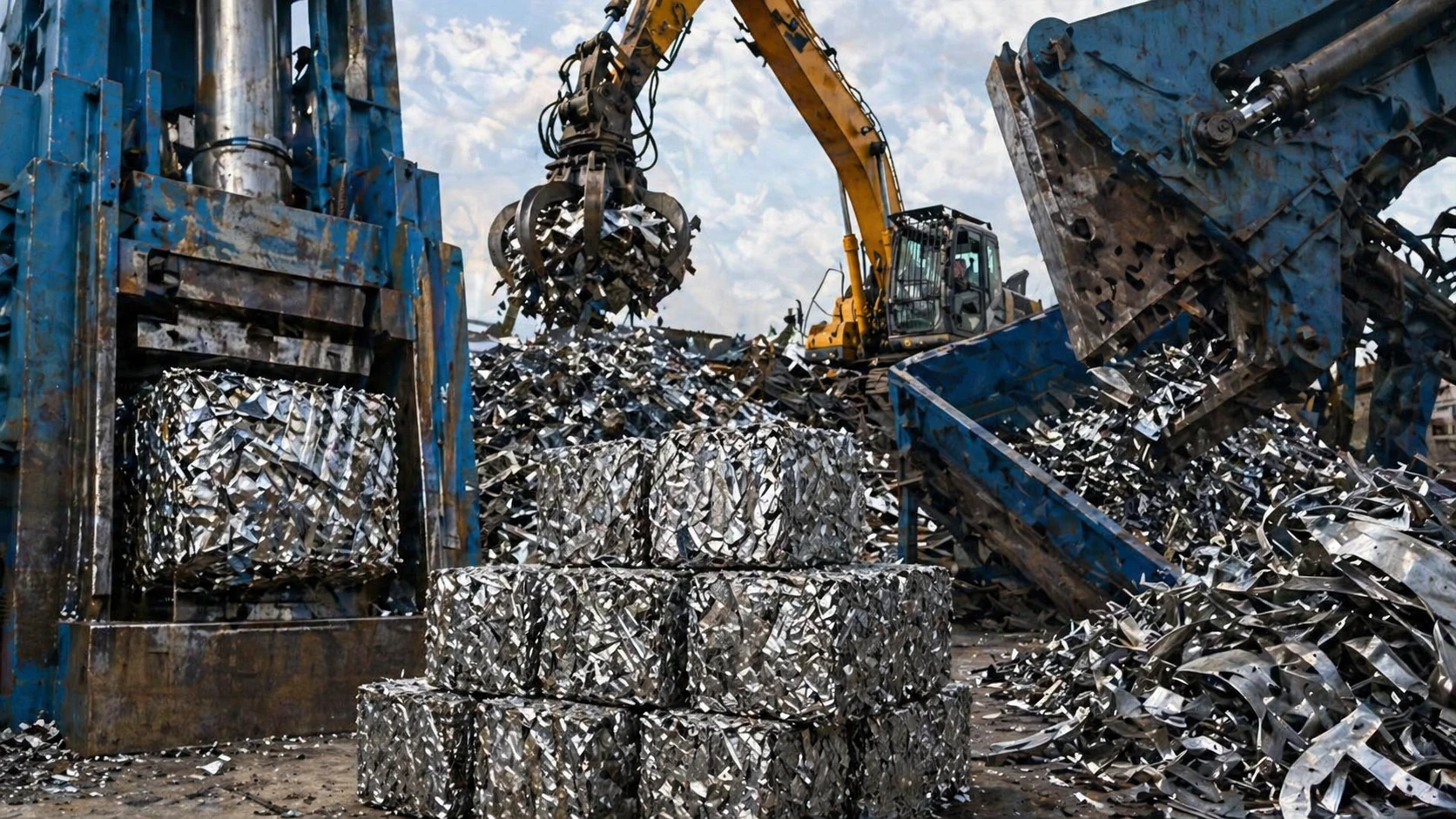 Riduzione volumetrica rottami metallici con pressatura e cesoiatura per ottimizzazione logistica