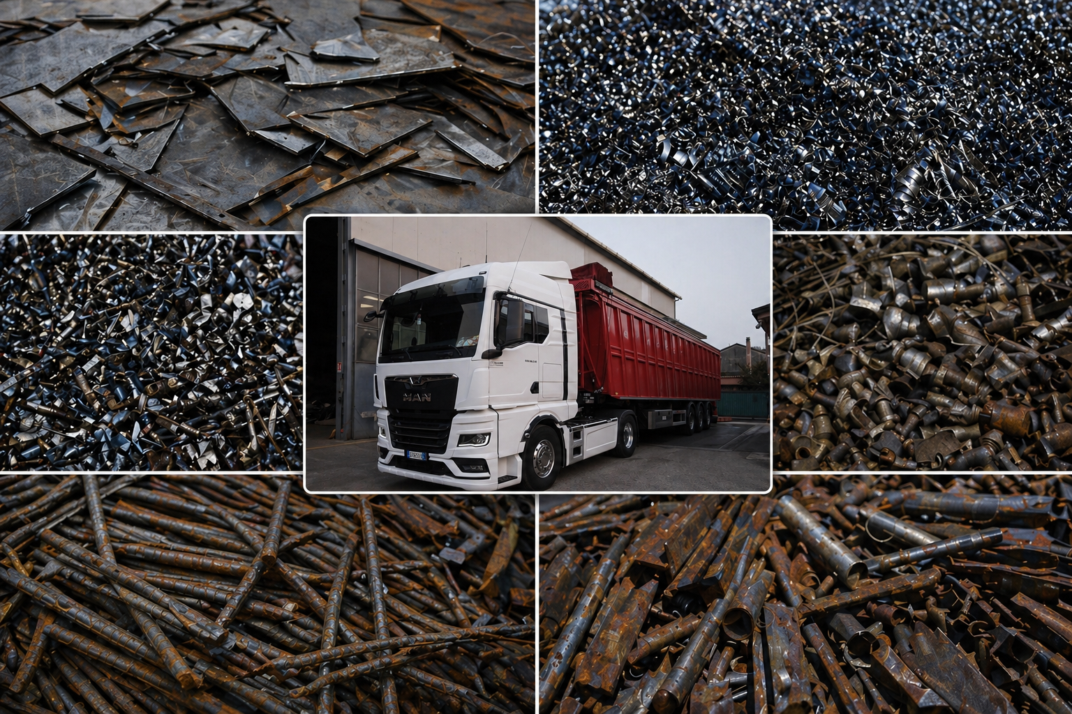 Camion per trasporto rottami metallici con lamiere sfridi torniture acciaio ferro tondino e proler